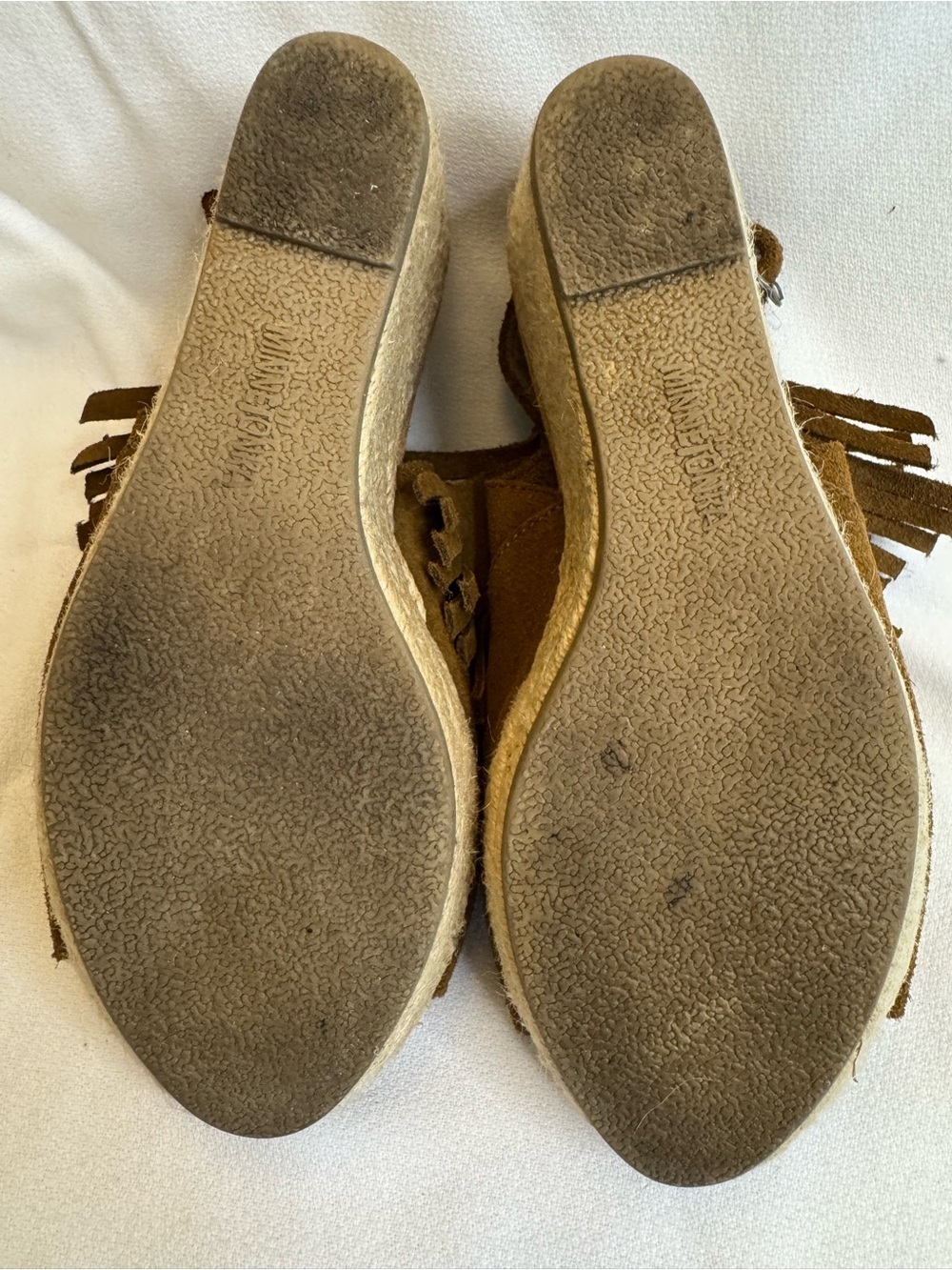 Minnetonka Ashley Suede Fringe Wedge Sandals 8 Brown Boho Espadrille Slingback - Picture 12 of 12